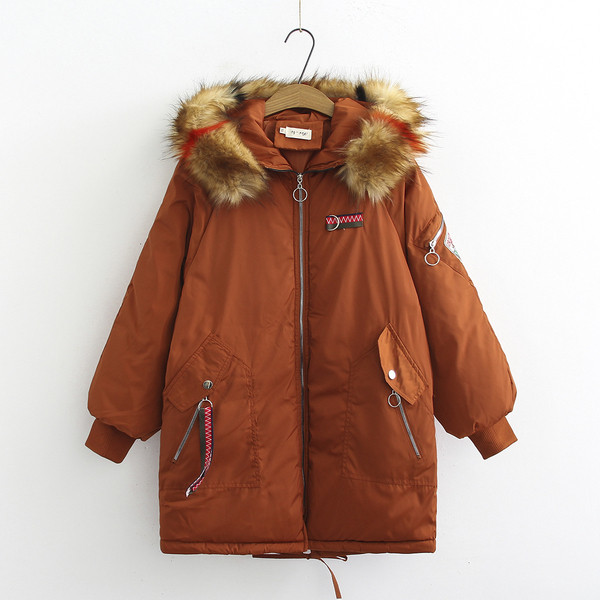 Γυναικείο μπουφάν μεγάλο μεγέθος με κουκούλα σε μαύρο και πορτοκαλί χρώμα