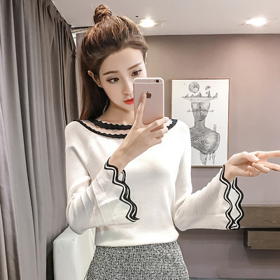 Pulover de damă modern cu decolteu rotund și mâneci lotus 3/4