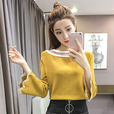 Pulover de damă modern cu decolteu rotund și mâneci lotus 3/4