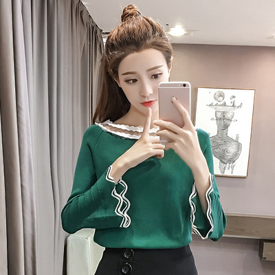 Pulover de damă modern cu decolteu rotund și mâneci lotus 3/4