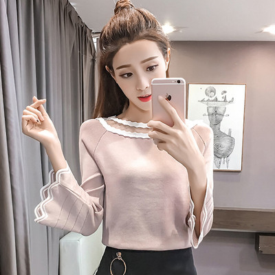 Pulover de damă modern cu decolteu rotund și mâneci lotus 3/4