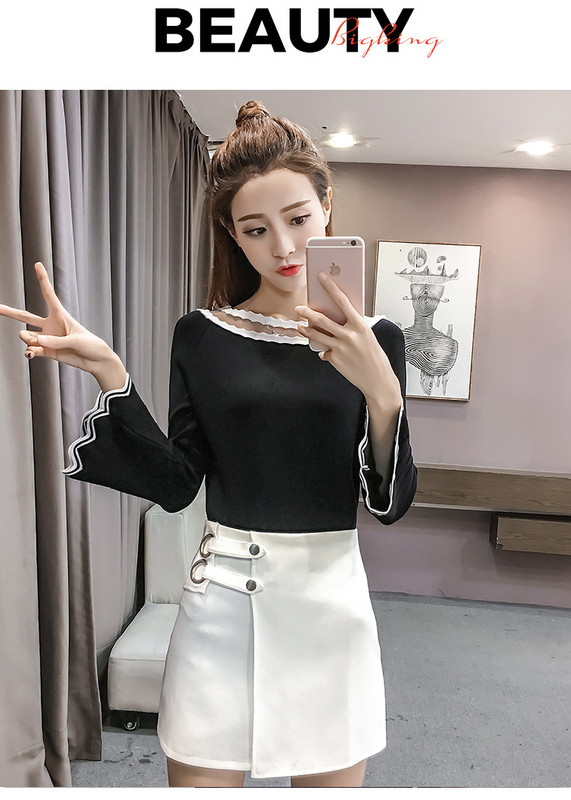 Pulover de damă modern cu decolteu rotund și mâneci lotus 3/4