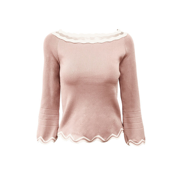 Pulover de damă modern cu decolteu rotund și mâneci lotus 3/4