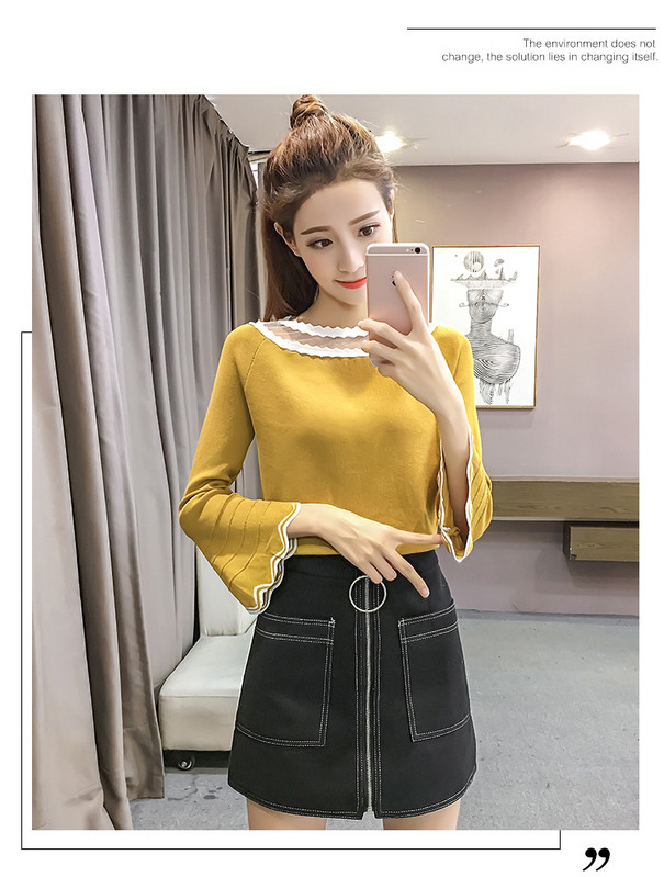 Pulover de damă modern cu decolteu rotund și mâneci lotus 3/4