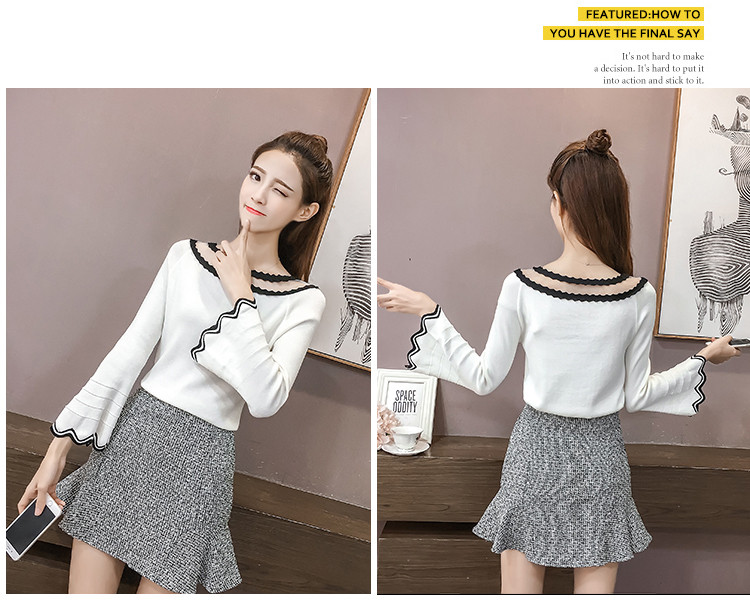 Pulover de damă modern cu decolteu rotund și mâneci lotus 3/4