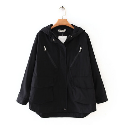 Casual μακρύ χειμωνιάτικο μπουφάν με κουκούλα και τσέπες σε μπλε και μαύρο χρώμα