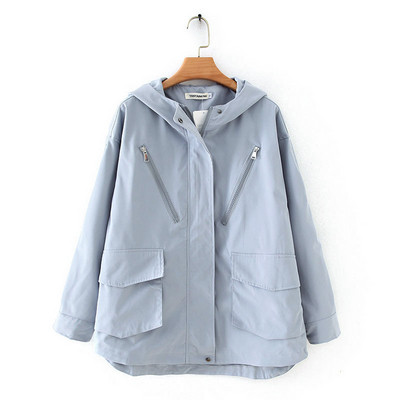 Casual μακρύ χειμωνιάτικο μπουφάν με κουκούλα και τσέπες σε μπλε και μαύρο χρώμα