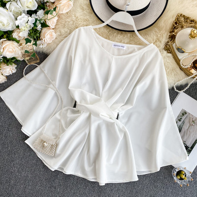 Modern női ing kerek nyakkivágással és lótusz ujjal több színben