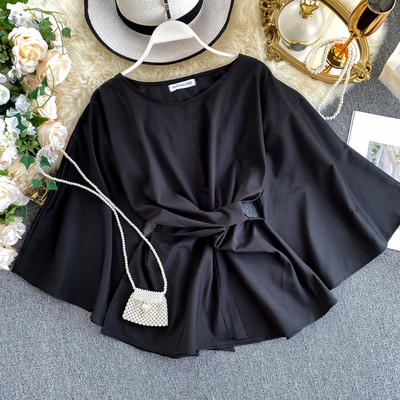 Modern női ing kerek nyakkivágással és lótusz ujjal több színben