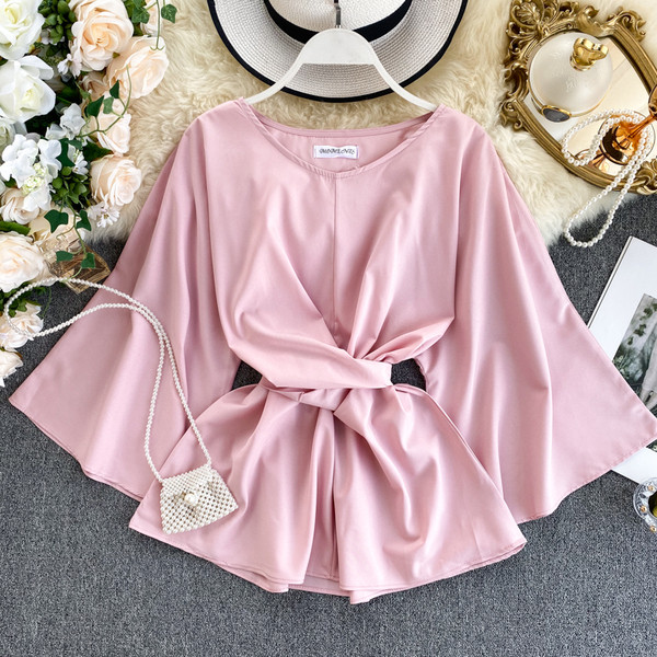 Modern női ing kerek nyakkivágással és lótusz ujjal több színben