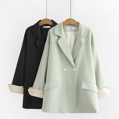 Модерно дамско сако с джобове и копчета в зелен и черен цвят 