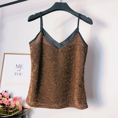 Maieu modern de damă cu bretele subțiri în auriu, argintiu și negru