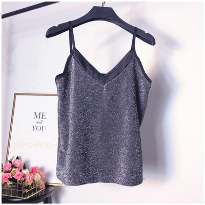 Maieu modern de damă cu bretele subțiri în auriu, argintiu și negru