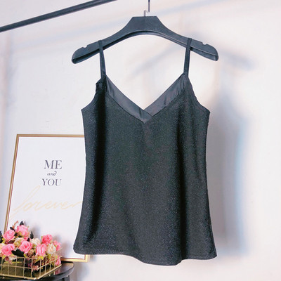 Maieu modern de damă cu bretele subțiri în auriu, argintiu și negru