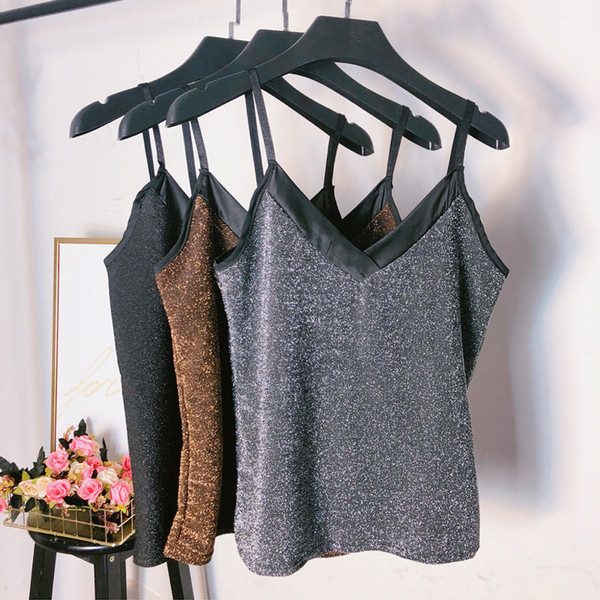 Maieu modern de damă cu bretele subțiri în auriu, argintiu și negru