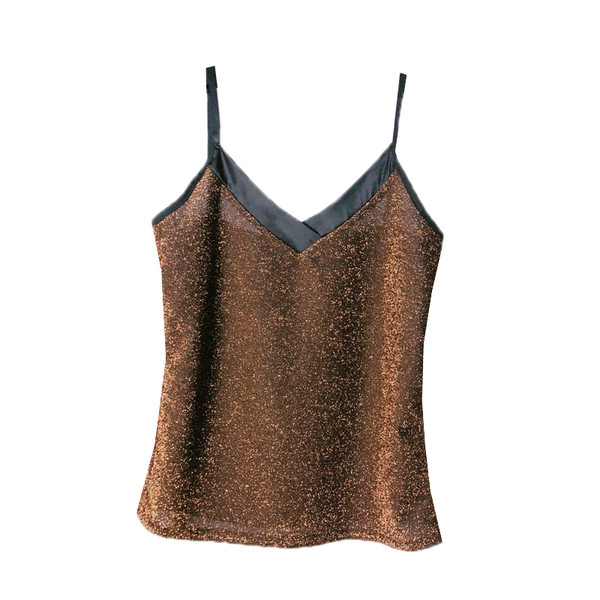 Maieu modern de damă cu bretele subțiri în auriu, argintiu și negru