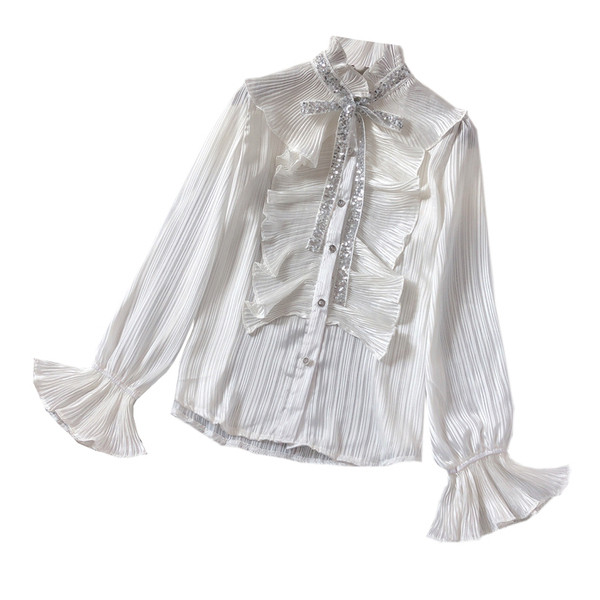 Új modell női ing pólógallérral és flitterekkel fehér és bézs színben