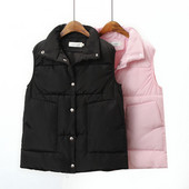 Casual γυναικείο γιλέκο με τσέπες και ψηλό γιακά σε ροζ και μαύρο χρώμα