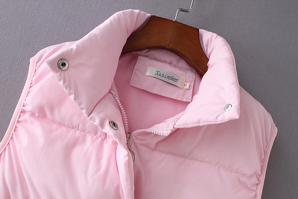 Casual γυναικείο γιλέκο με τσέπες και ψηλό γιακά σε ροζ και μαύρο χρώμα