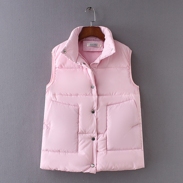 Casual γυναικείο γιλέκο με τσέπες και ψηλό γιακά σε ροζ και μαύρο χρώμα