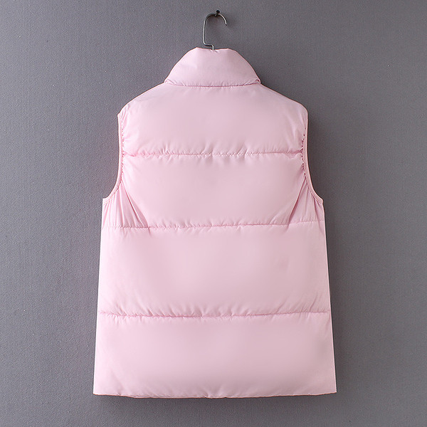 Casual γυναικείο γιλέκο με τσέπες και ψηλό γιακά σε ροζ και μαύρο χρώμα