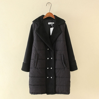 Jachetă lungă de iarnă modernă de damă, cu căptușeală moale și buzunare în bej și negru