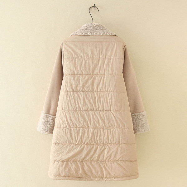 Jachetă lungă de iarnă modernă de damă, cu căptușeală moale și buzunare în bej și negru