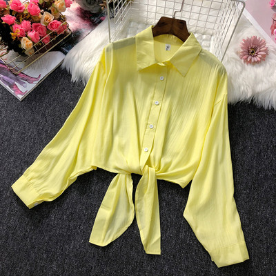 Cămașă modernă de damă scurtă model cu cravate și un guler clasic - mai multe culori