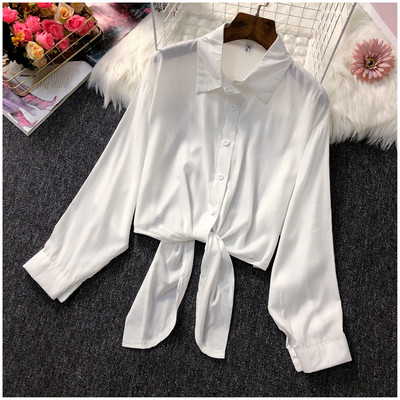 Cămașă modernă de damă scurtă model cu cravate și un guler clasic - mai multe culori