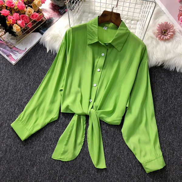 Cămașă modernă de damă scurtă model cu cravate și un guler clasic - mai multe culori