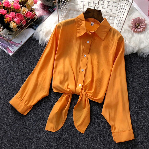 Cămașă modernă de damă scurtă model cu cravate și un guler clasic - mai multe culori