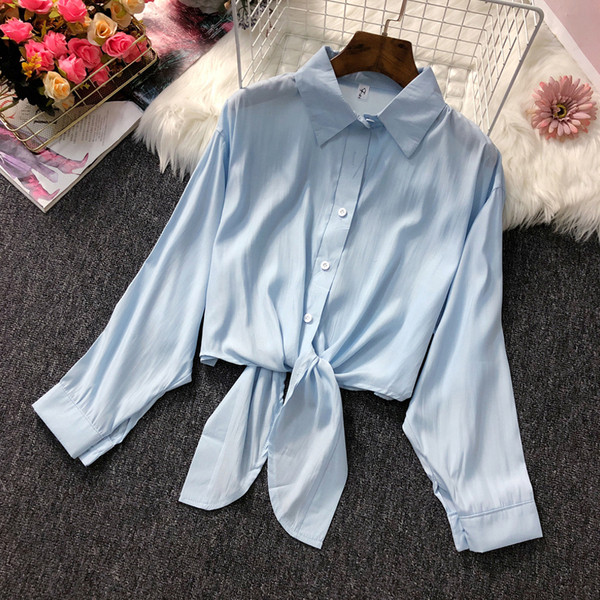 Cămașă modernă de damă scurtă model cu cravate și un guler clasic - mai multe culori