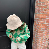 Πλεκτό γυναικείο πουλόβερ σε πράσινο, πορτοκαλί και πορφυρό χρώμα