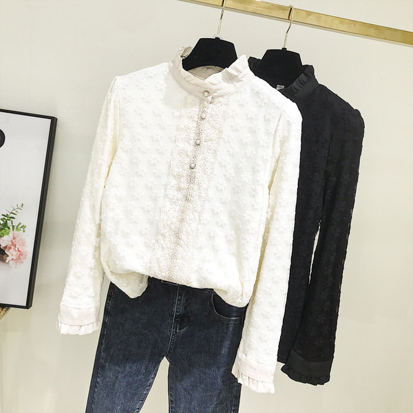 Camasa de dama model nou cu guler polo si nasturi in negru si bej