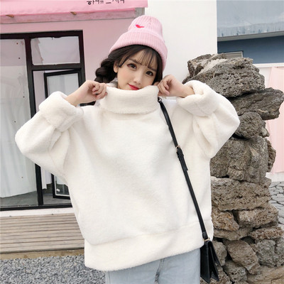 Pulover de dama de iarna model larg in alb si portocaliu