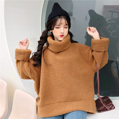 Pulover de dama de iarna model larg in alb si portocaliu