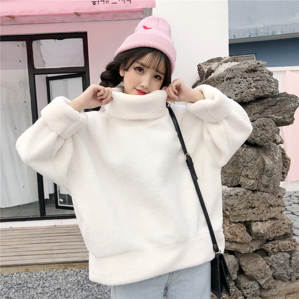 Pulover de dama de iarna model larg in alb si portocaliu