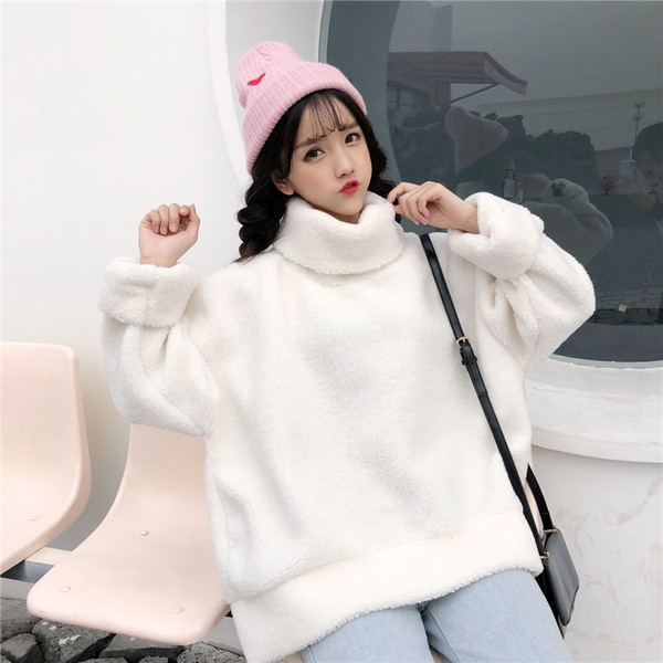 Pulover de dama de iarna model larg in alb si portocaliu