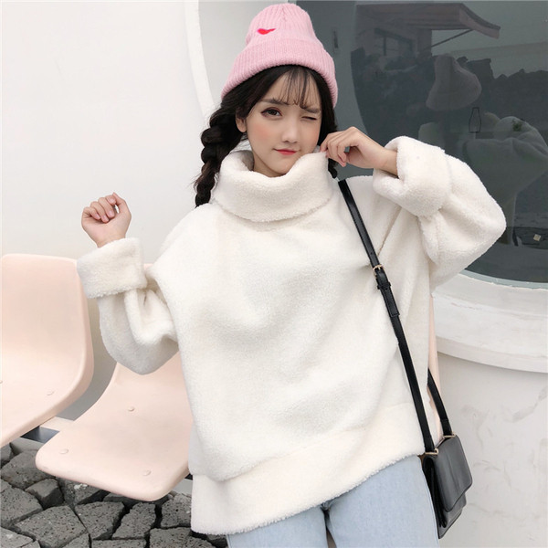 Pulover de dama de iarna model larg in alb si portocaliu