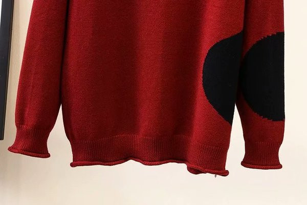 Pulover de damă casual cu guler înalt și mâneci lungi în verde și roșu