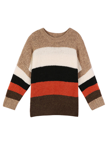 Γυναικείο χειμερινό ριγέ πουλόβερ μακρύ μοντέλο