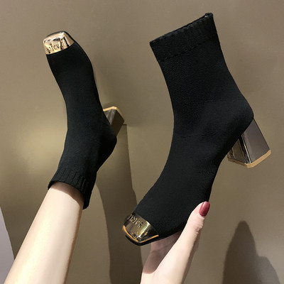 Cizme de dama stilate cu toc gros in negru