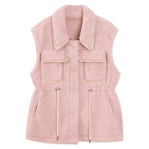 Vestă de puf de damă cu buzunare în alb și roz