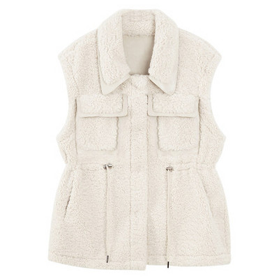 Vestă de puf de damă cu buzunare în alb și roz