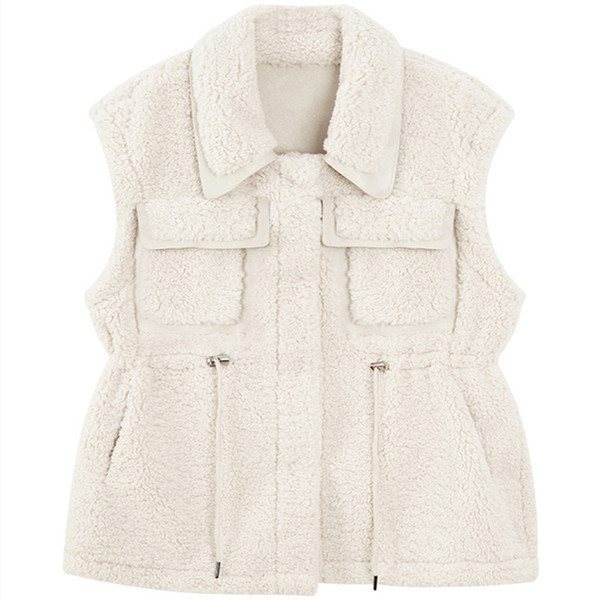 Vestă de puf de damă cu buzunare în alb și roz
