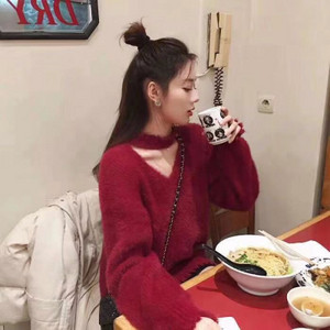 Pulover de iarnă de damă cu decolteu spitz în trei culori