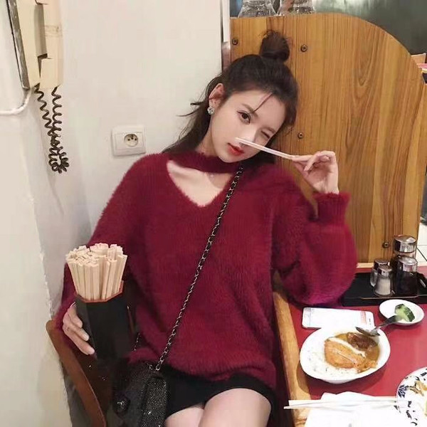 Pulover de iarnă de damă cu decolteu spitz în trei culori