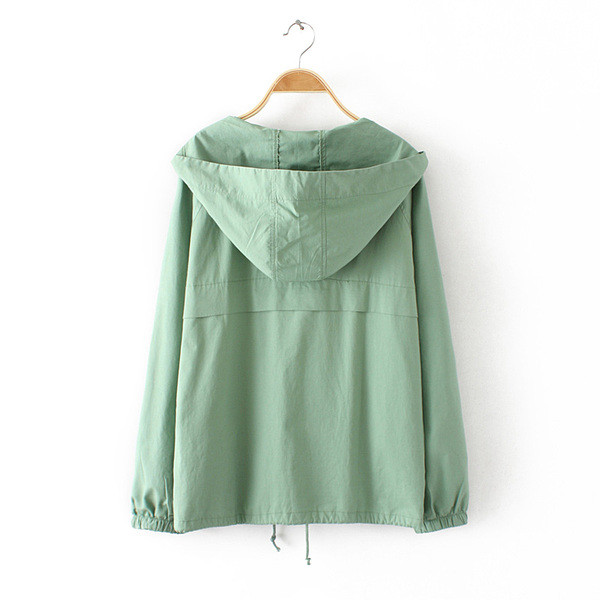 Geaca de dama de toamna cu gluga si fermoar in culorile roz, verde si negru