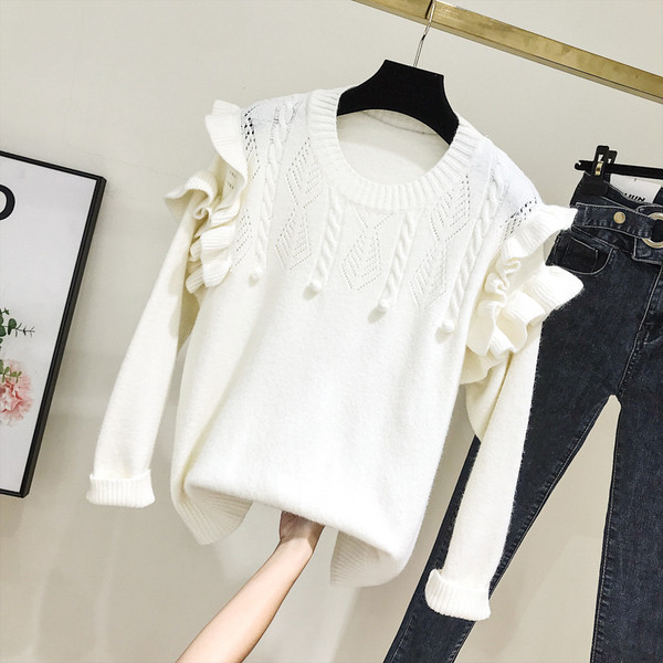 Modern női pulóver O-nyakkal, rózsaszín és fehér színben