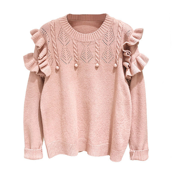 Modern női pulóver O-nyakkal, rózsaszín és fehér színben